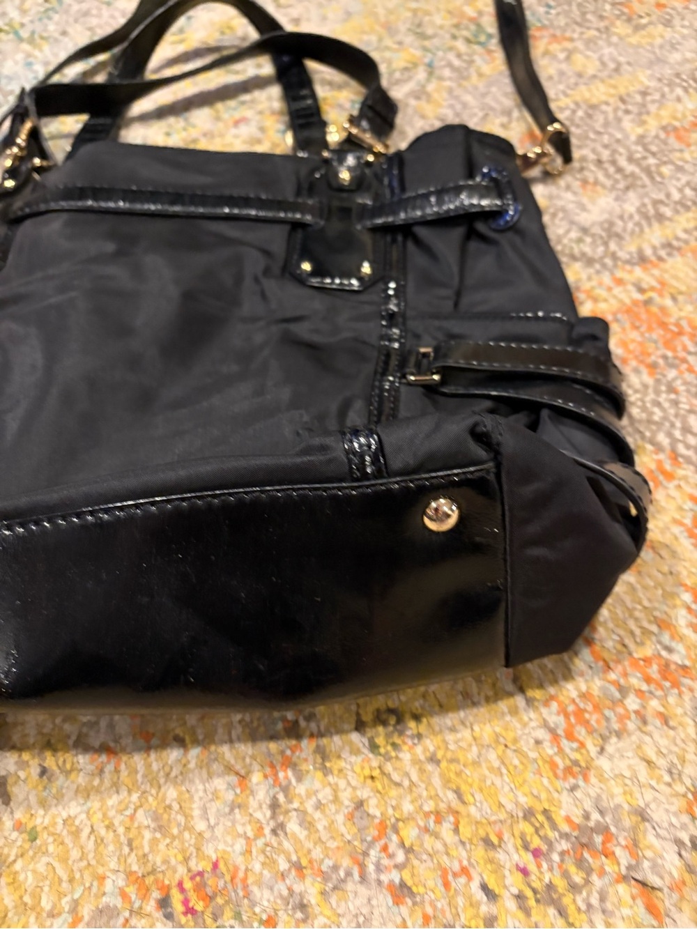 Michael Kors Gandervoort Black Vinyl Tote Leather Purse Carryall GUC Adjustable - Picture 3 of 16